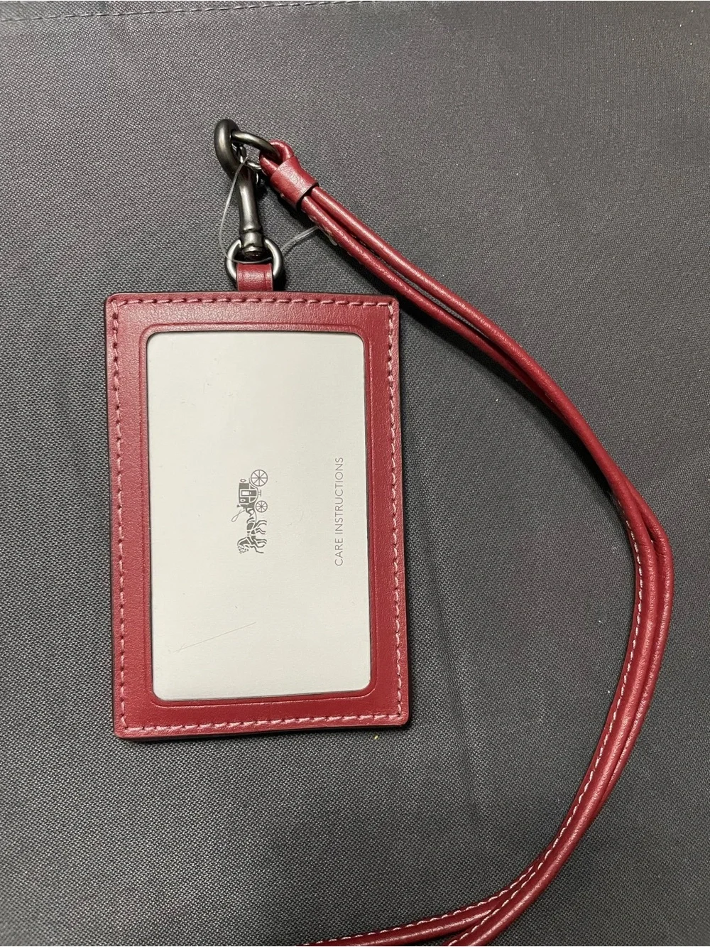 COACH Beige Floral Card Holder with Red Trim Lanyard